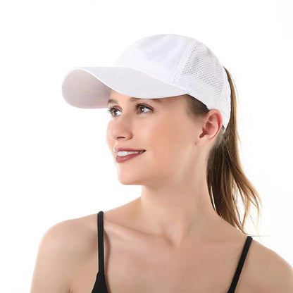 Summer Solid Color Baseball Caps Golf Wear Women Sport Leisure Cross Ponytail Hat Mesh Quick-Drying Half-Hollow Men's Peaked Cap