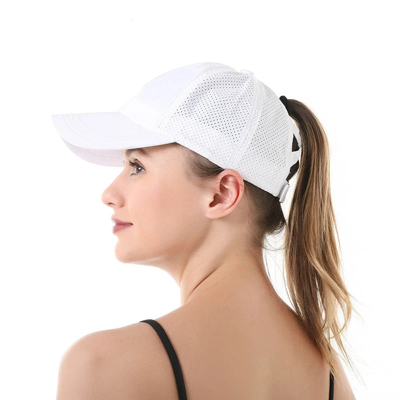 Summer Solid Color Baseball Caps Golf Wear Women Sport Leisure Cross Ponytail Hat Mesh Quick-Drying Half-Hollow Men's Peaked Cap