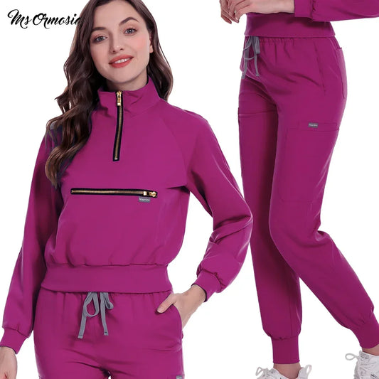 Nurse Uniforms Short Long Sleeve Scrub Tops With Pocket Pants Spa Beauty Salon Workwear Medical Scrubs Set Fashion Jogging Suits