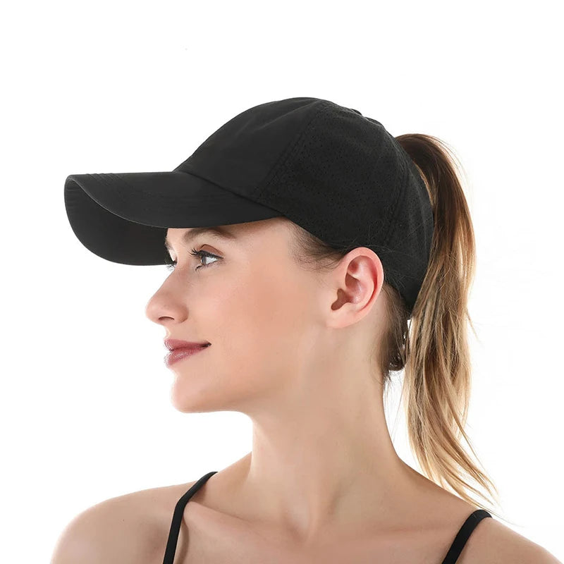 Summer Solid Color Baseball Caps Golf Wear Women Sport Leisure Cross Ponytail Hat Mesh Quick-Drying Half-Hollow Men's Peaked Cap