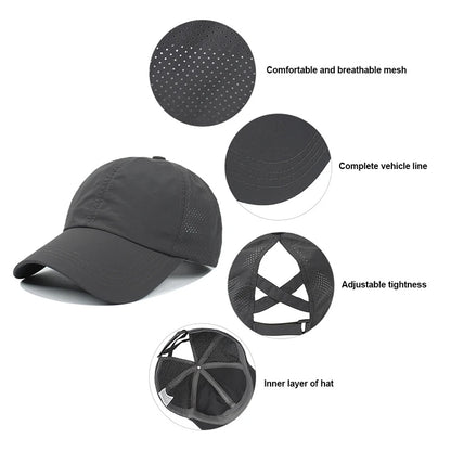 Summer Solid Color Baseball Caps Golf Wear Women Sport Leisure Cross Ponytail Hat Mesh Quick-Drying Half-Hollow Men's Peaked Cap