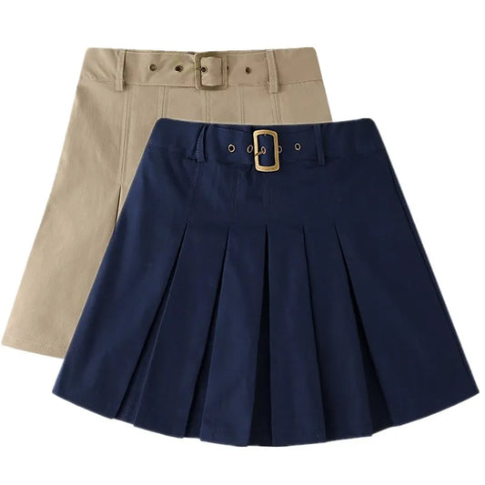 Girls School Uniform Pleated Scooter Skirt Spring/Summer Kids Ruffle Skirt Khaki/Navy For Teenage Girl 6 8 10 12 14 16 18 20 T