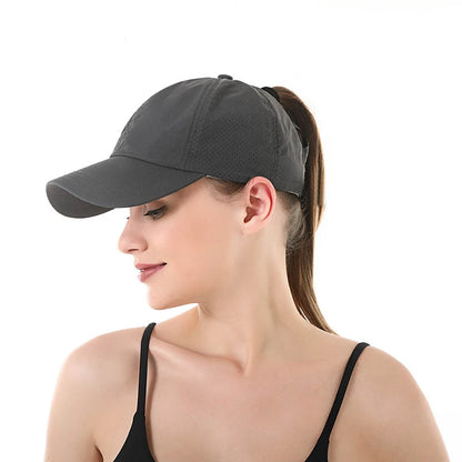 Summer Solid Color Baseball Caps Golf Wear Women Sport Leisure Cross Ponytail Hat Mesh Quick-Drying Half-Hollow Men's Peaked Cap